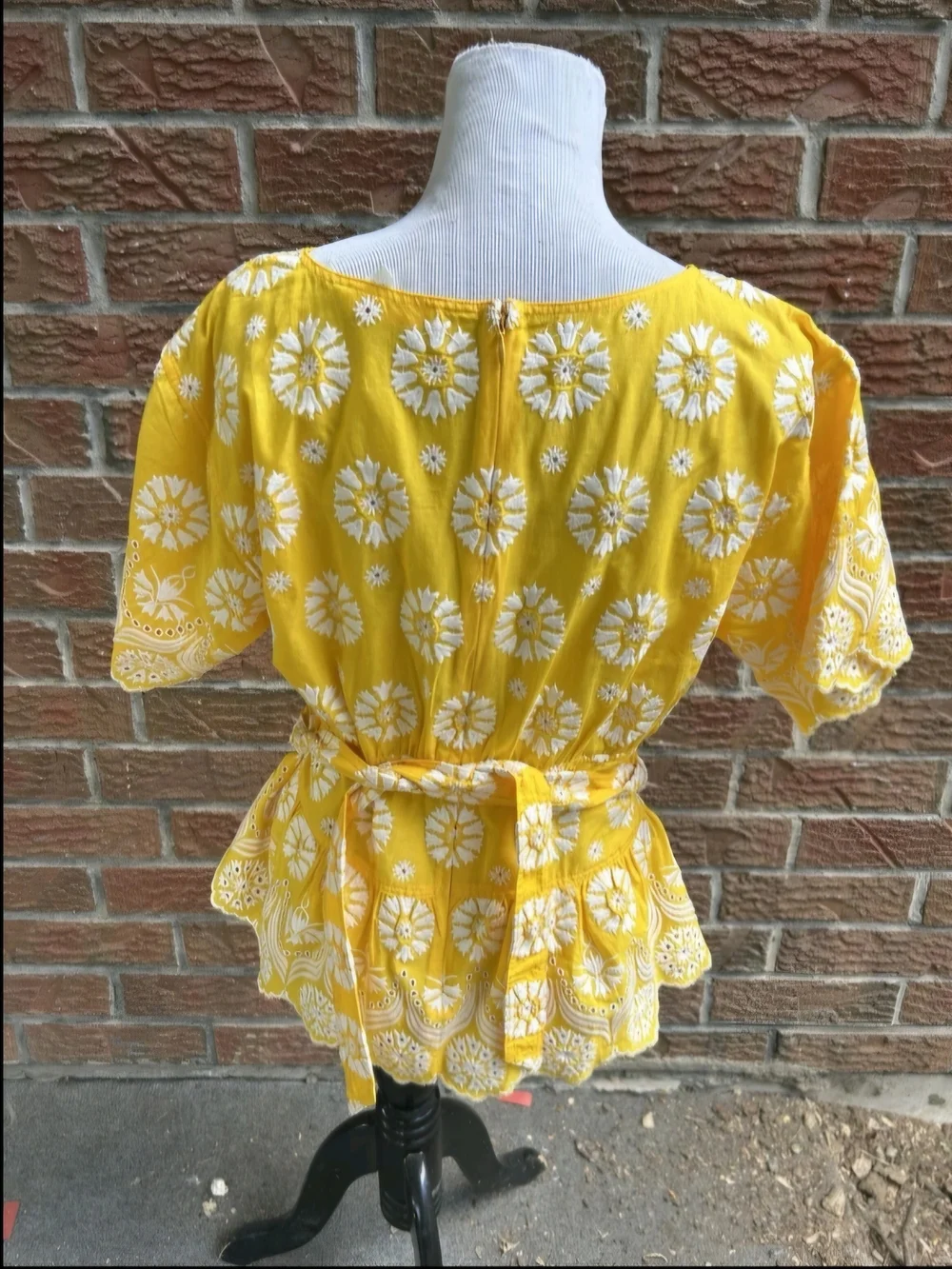 Tory Burch Yellow White Floral Eyelet Peplum Tunic